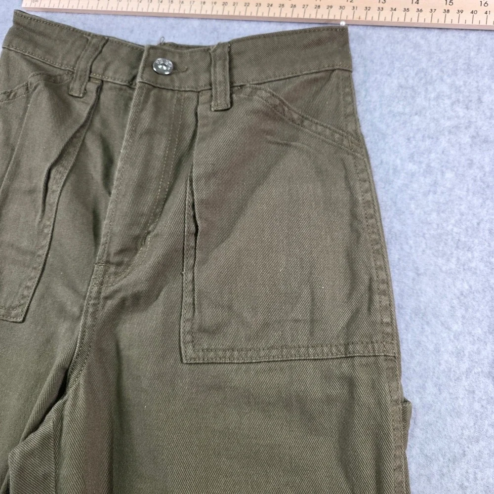 H&M Divided Womens Olive Green High Waisted Wide Leg Utility Carpentef Pants Sz0